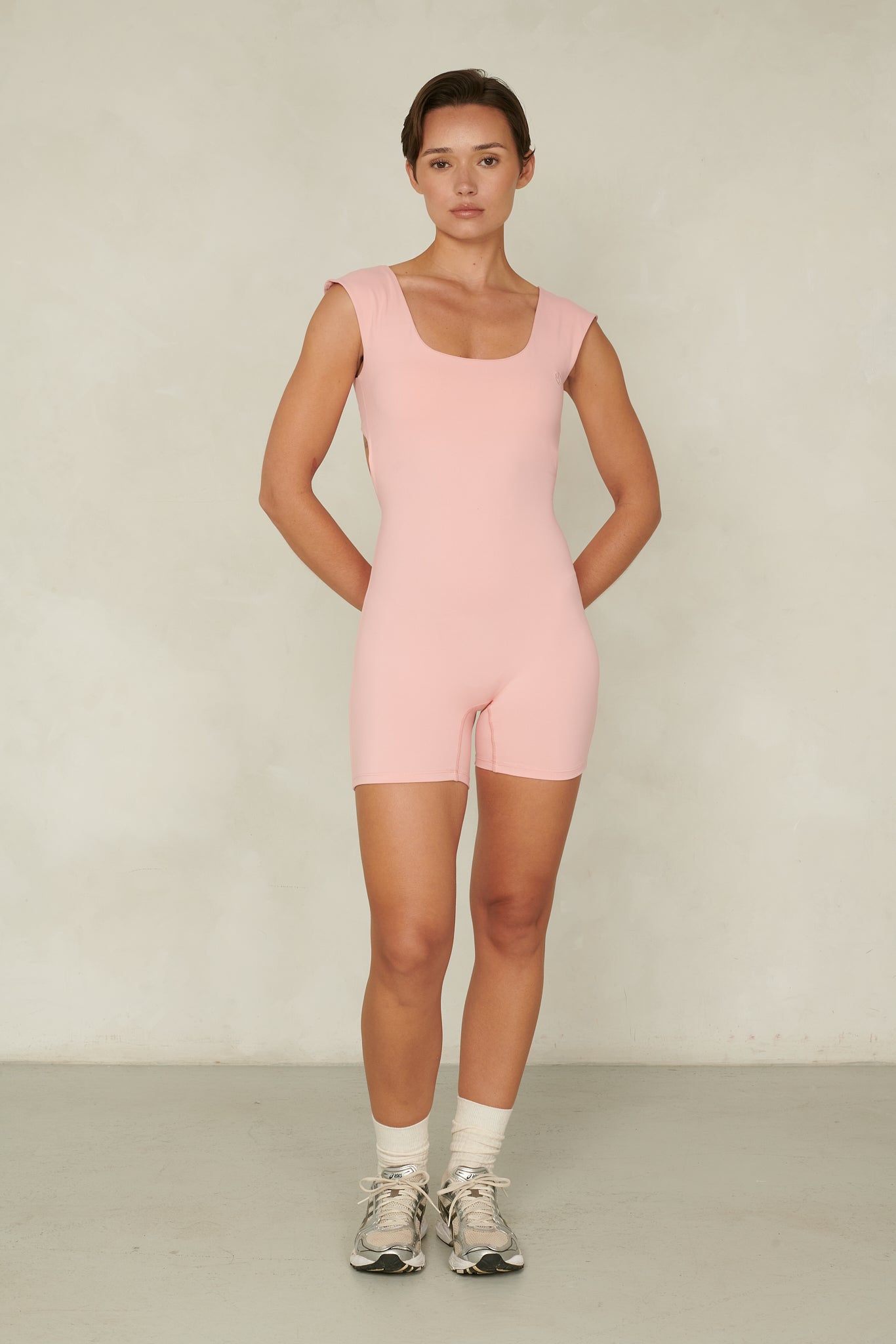 PINK OPEN-BACK PADDED JUMPSUIT